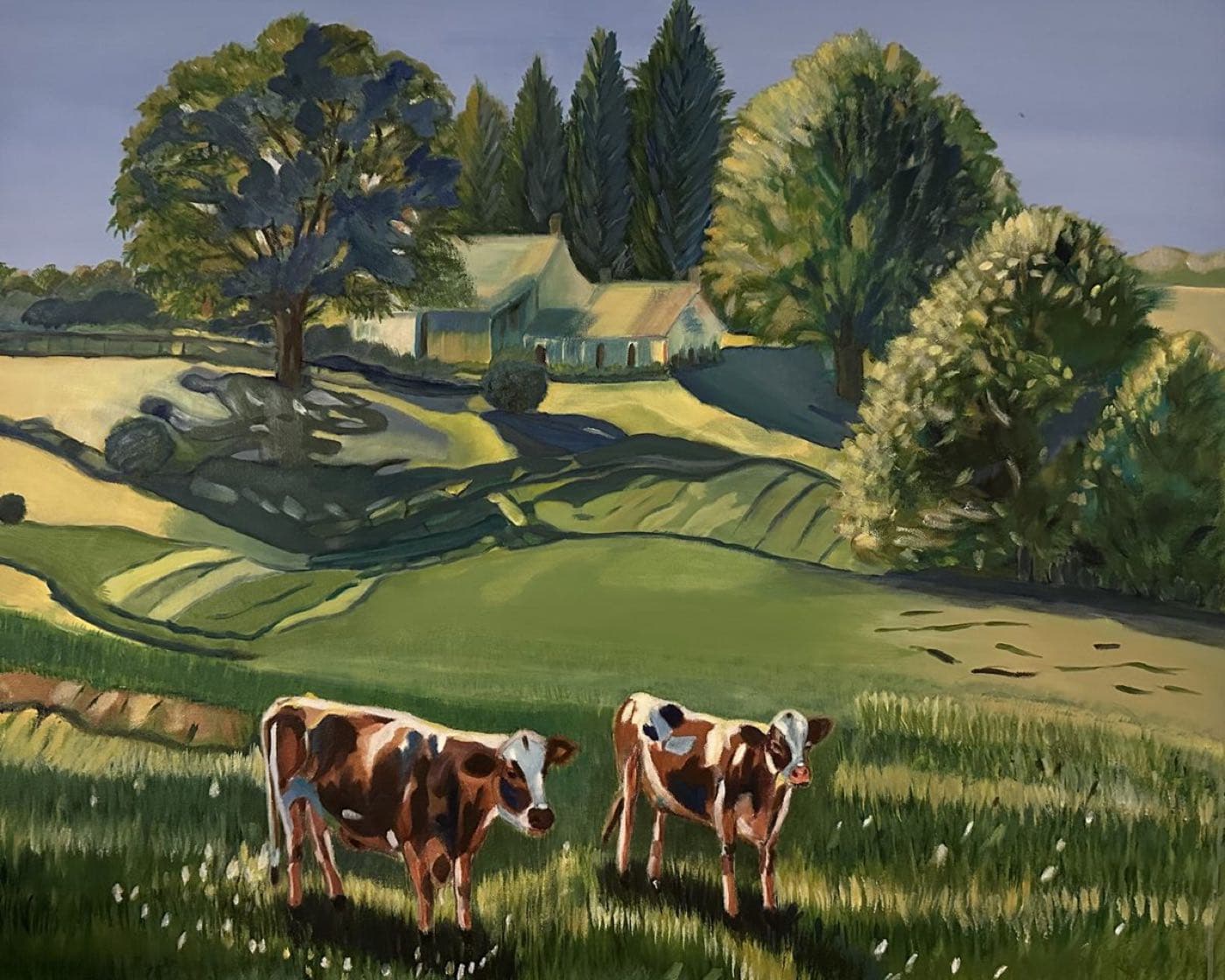 Two Cows in a Green Pasture — Oil on Canvas