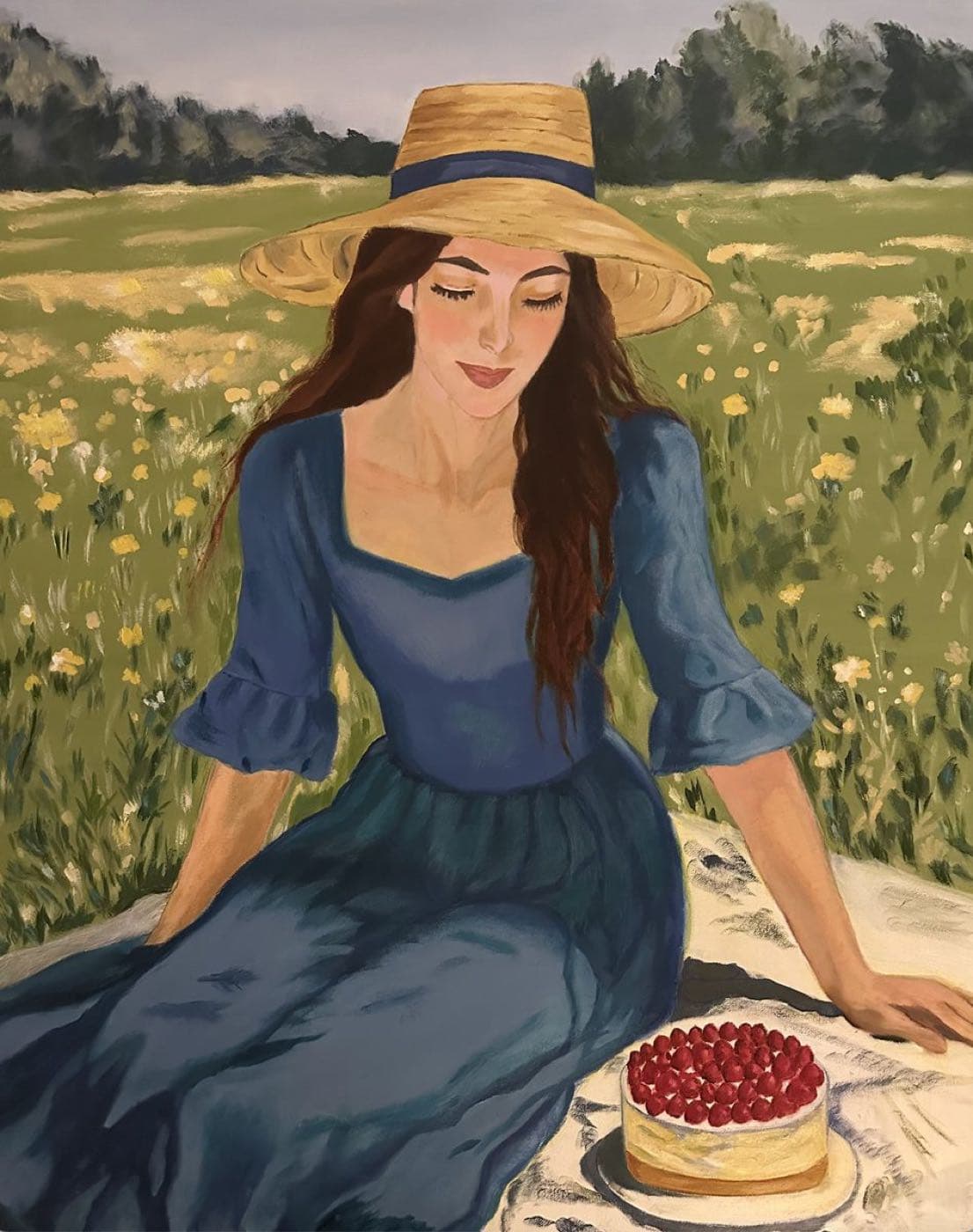 Woman in Blue with Raspberry Tart — Oil on Canvas