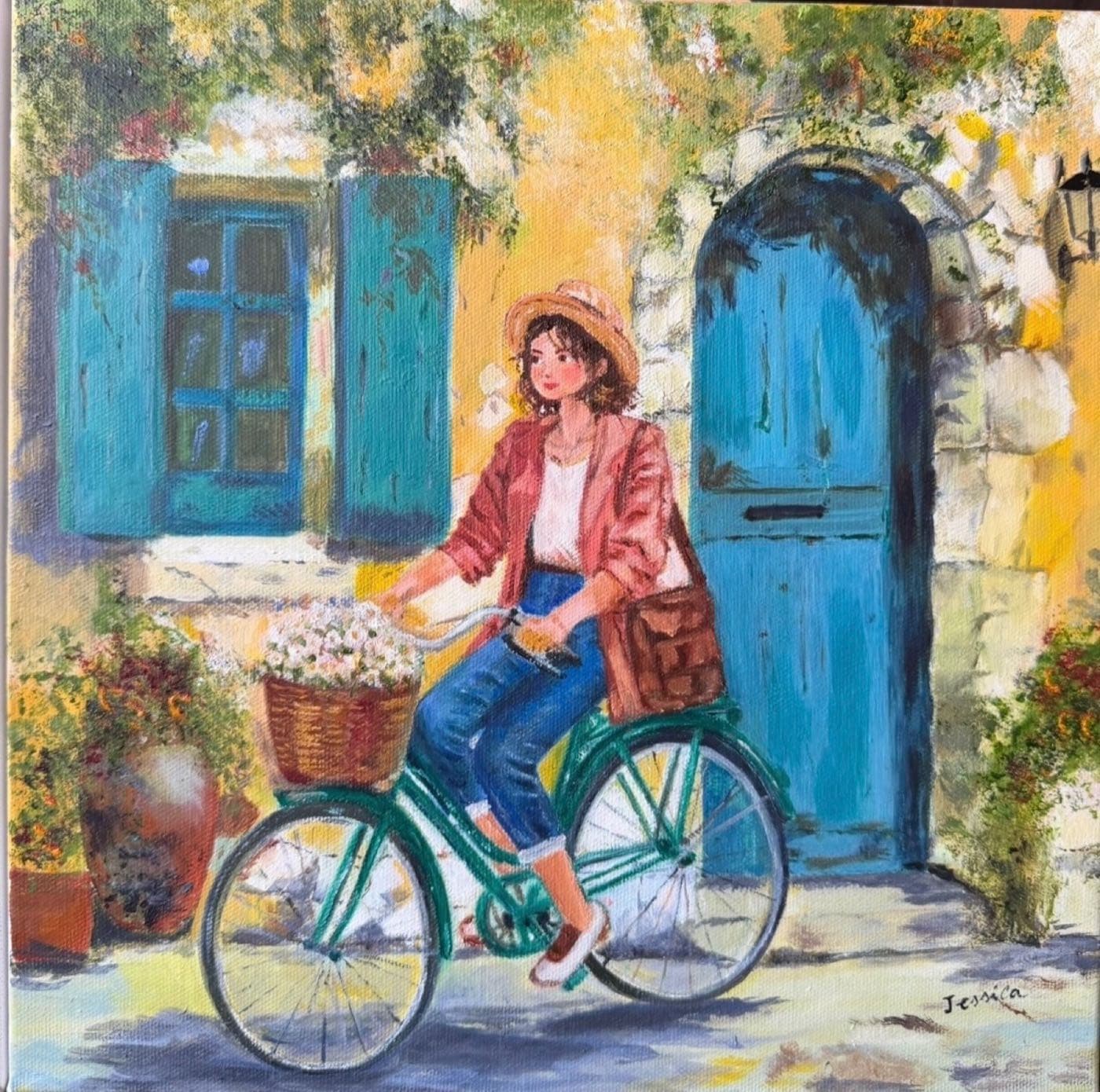 Woman on a Bicycle — Oil on Canvas